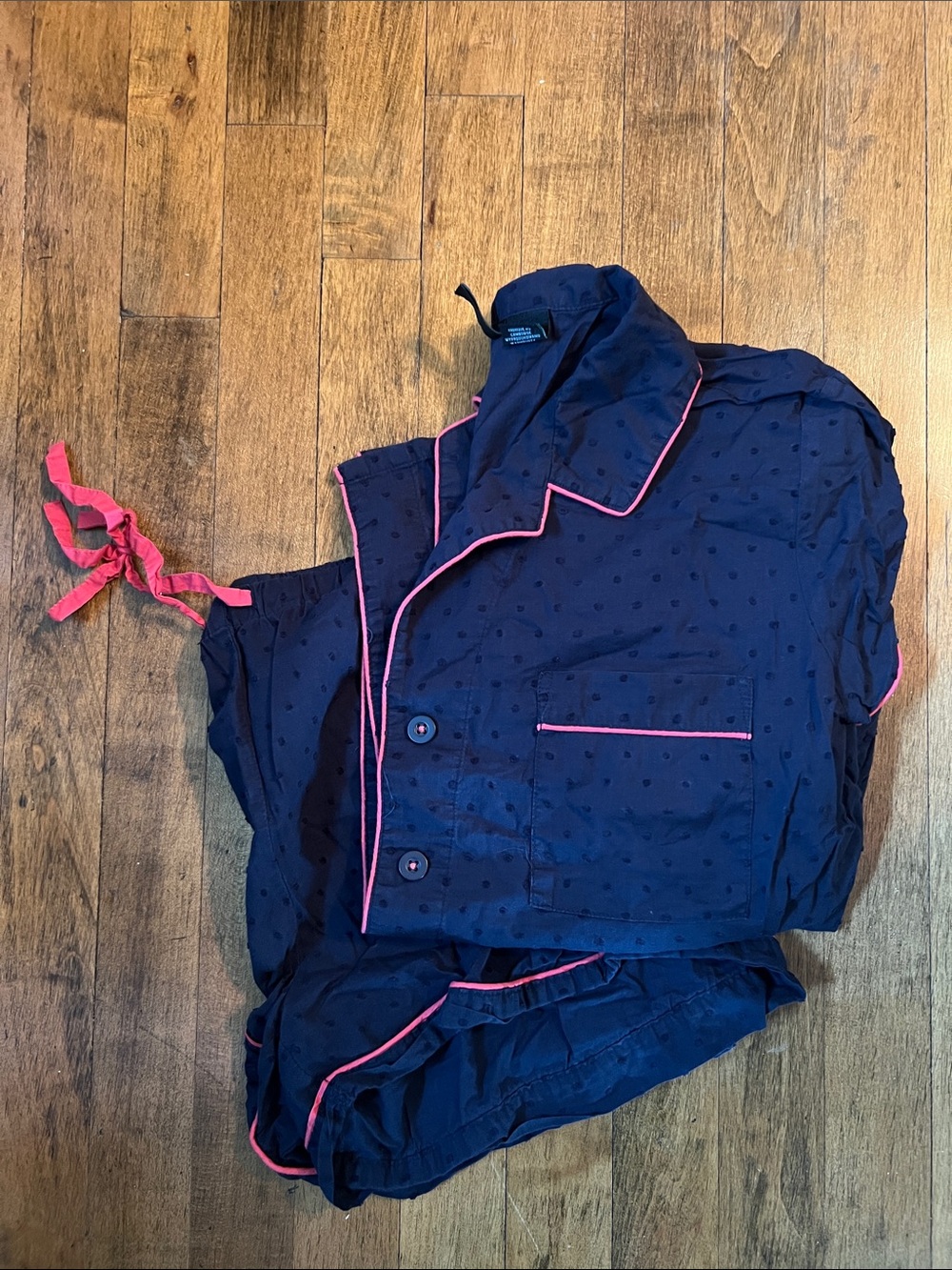 Cynthia Rowley Navy Pajama Set with Pink Trim
